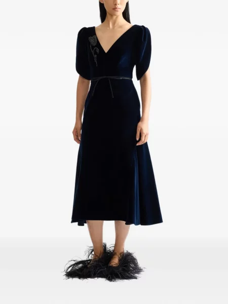 Rochie midi Erdem de catifea albastru