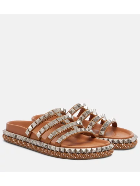 Sandale Christian Louboutin din piele cu tepi maro