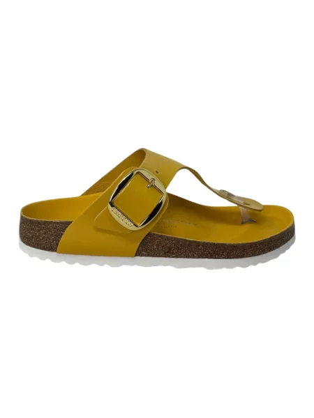 Klapki Birkenstock skórzane na sprzączkę żółte