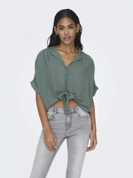 Сорочка повсякденна Only PAULA LIFE S/S TIE SHIRT зелений