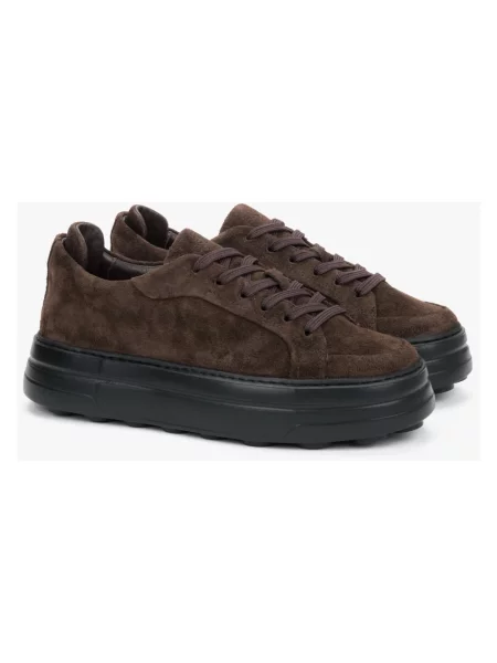Sneakersy Estro skórzane brązowe