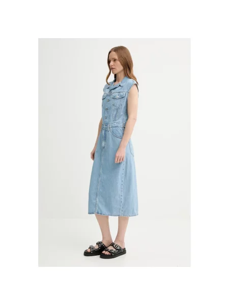 Levi's sukienka jeansowa ICONIC SLEEVELESS DRESS midi prosta niebieski