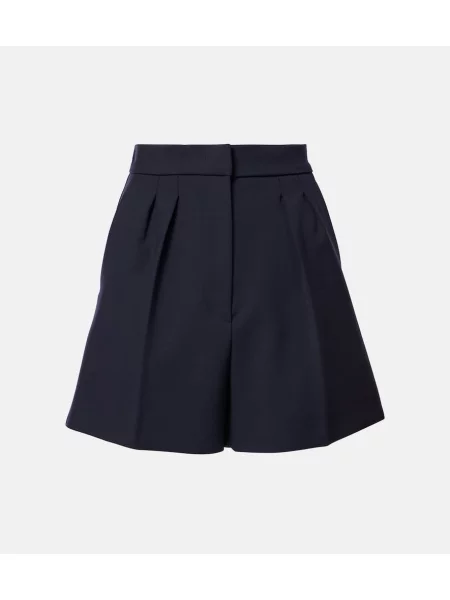 Pantaloni scurți Max Mara cu talie înaltă de lână albastru