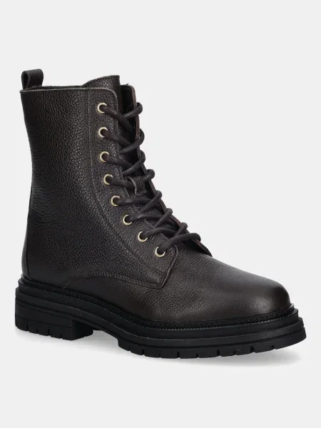 Кожени кубинки Tommy Hilfiger TH PLAQUE PEBBLE LACE BOOT с платформа с лека изолация кафяво