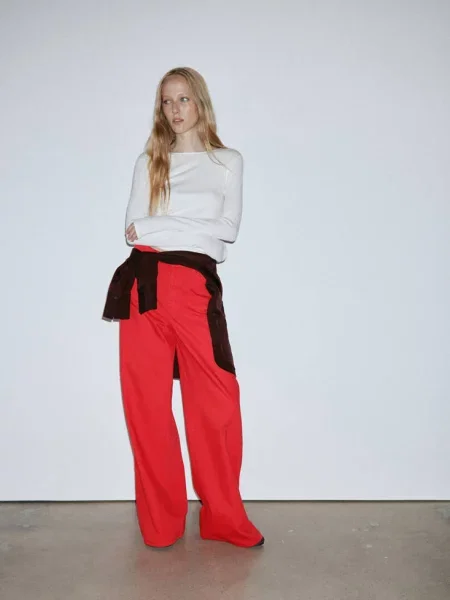 Jeansy wide leg z niskim stanem Kobieta 32 MANGO czerwony