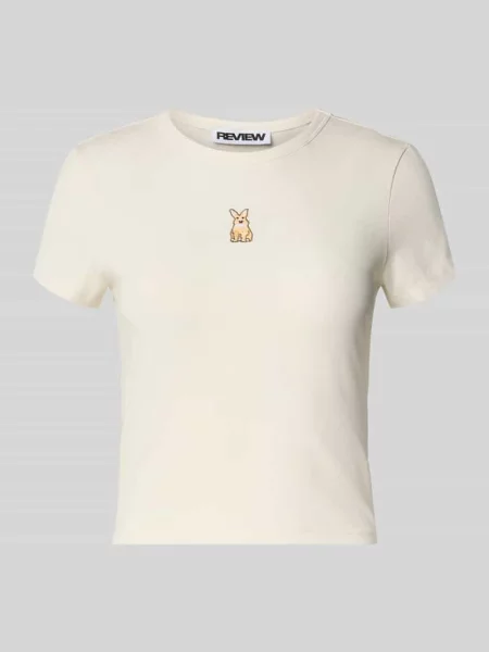 T-shirt z wyhaftowanym motywem Review biała