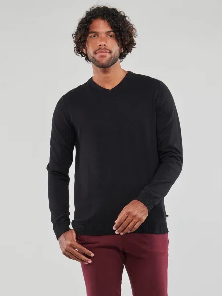 Kötött v-nyakú szvetter Jack & Jones fekete