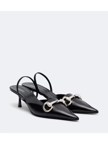 Pantofi cu toc Gucci din piele slingback negru