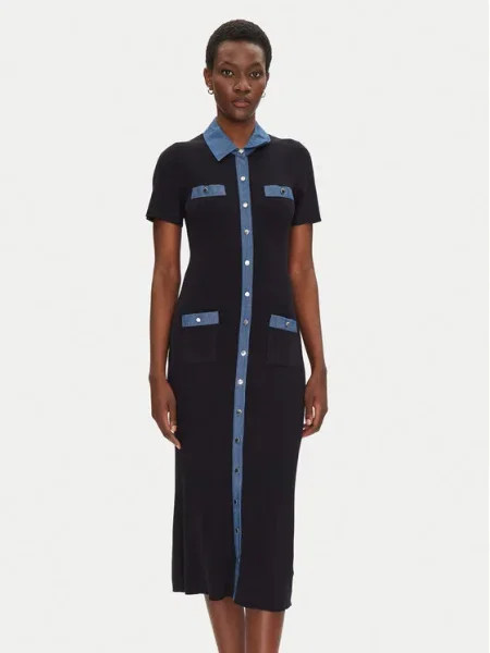 Рокля Morgan RMSISSI тъмносиньо среднодълга с кройка по тялото RMSISSI синьо