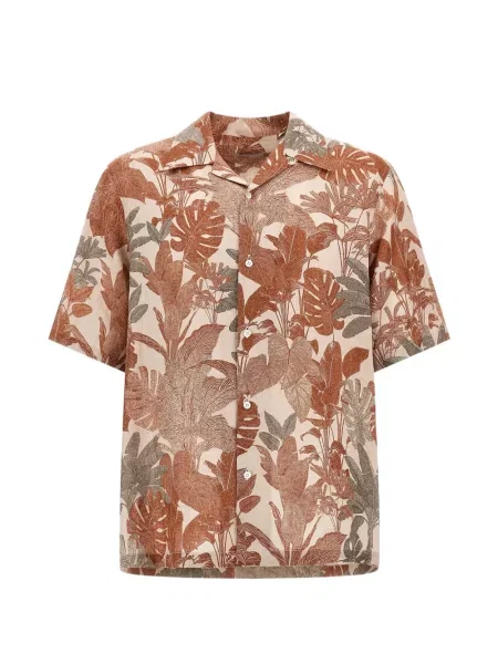 Cămașă Herno de in cu imagine cu imprimeu tropical portocaliu