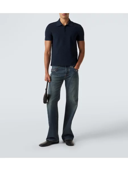 Tricou polo Gucci din jacard albastru