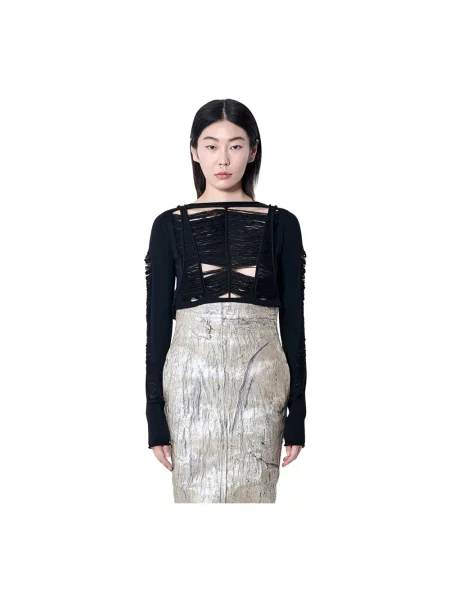Top Rick Owens wełniany z okrągłym dekoltem czarny