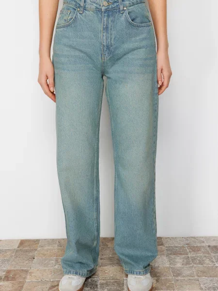 Ретро дънки с широки крачоли Trendyol с висока талия синьо