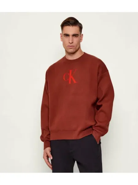 Calvin Klein Jeans Pulover | Relaxed fit cu adaos de cașmir roșu