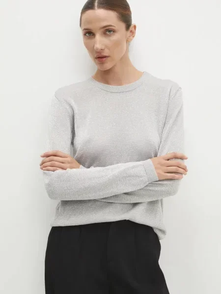 Пуловер Answear Lab дамски от лека материя сребристо