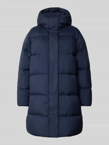 Płaszcz puchowy o kroju regular fit z kapturem granatowy