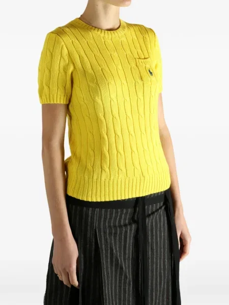 Δερμάτινος τοπ Polo Ralph Lauren με λαιμόκοψη v μαύρο