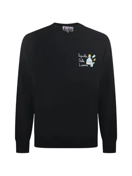 Haftowany sweter Mc2 Saint Barth z okrągłym dekoltem czarny