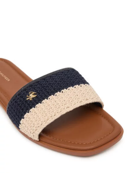 Tommy Hilfiger Šlepetės Flat Mule Crochet Tamsiai mėlyna