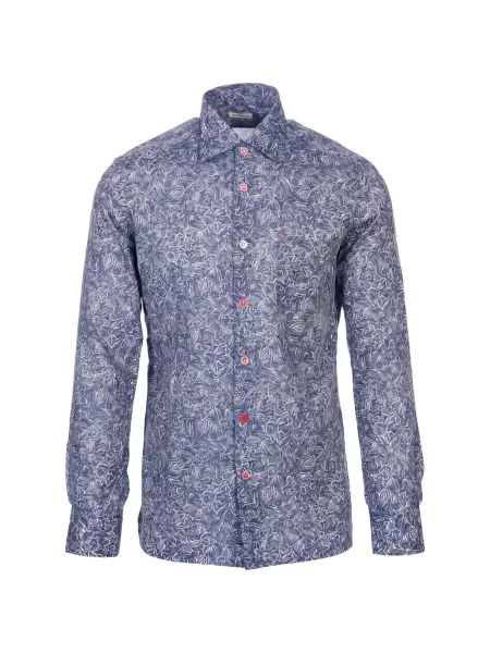 Lung cămașă Kiton cu model floral cu imagine albastru