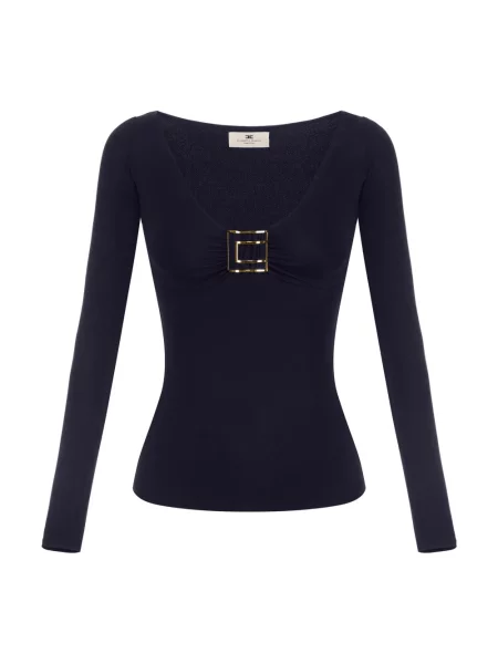 Top Elisabetta Franchi z dżerseju z logo niebieski