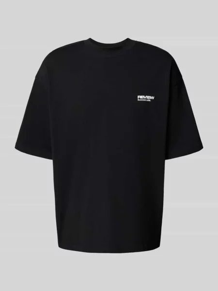 T-shirt z prążkowanym okrągłym dekoltem Review czarna