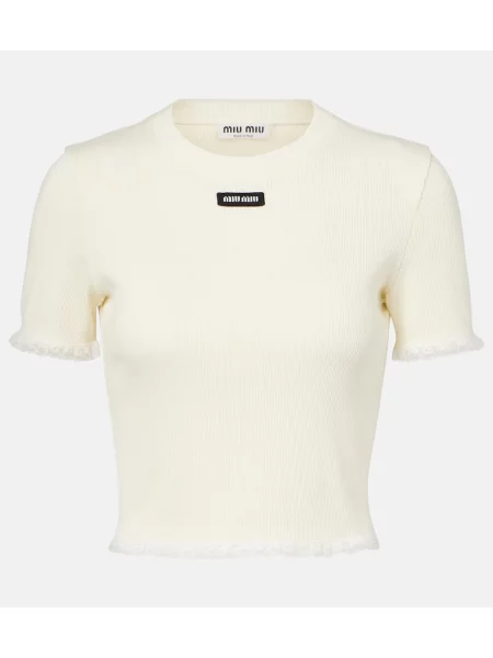 Cropp tricou Miu Miu din dantelă alb