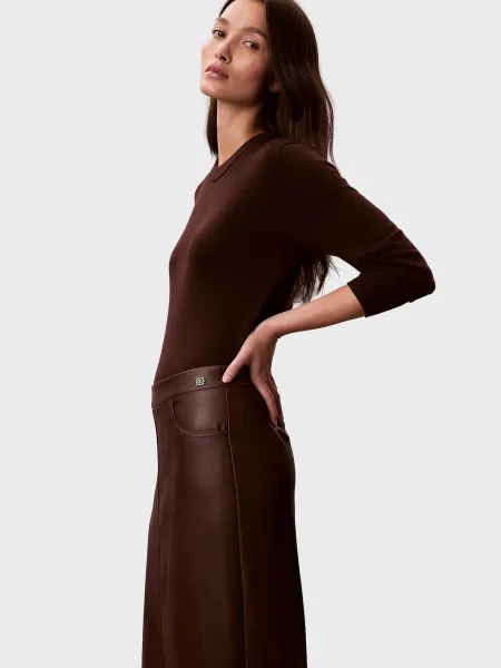 Міді шкіряна спідниця Calvin Klein Jeans коричнева