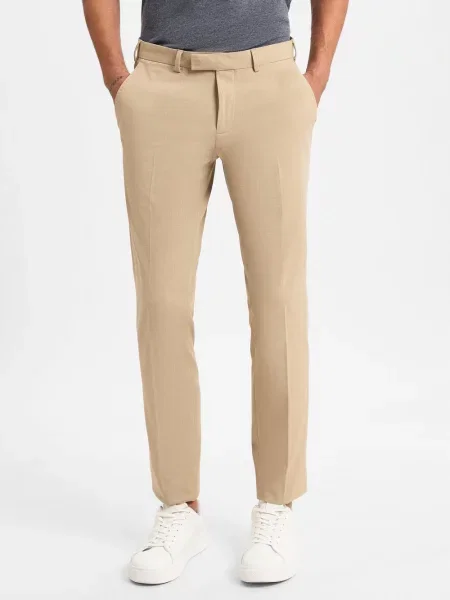 Finshley & Harding Spodnie Mężczyźni Slim Fit Sztuczne włókno jednolity 44 beżowy