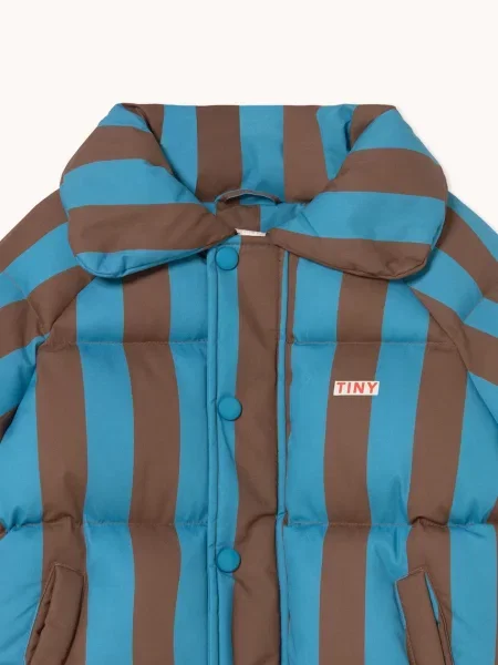 Tinycottons стьобана куртка дитяча BLUE-CACAO STRIPES SHORT PADDED JACKET синя
