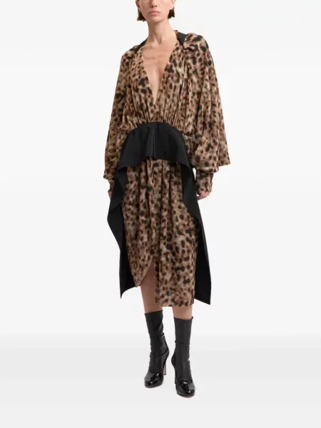 Rochie midi 16arlington cu imagine cu model leopard maro