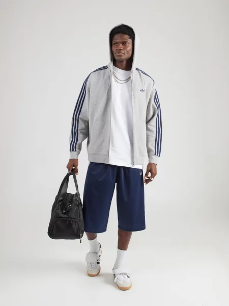 ADIDAS ORIGINALS Tepláková bunda Adicolor tmavomodrá / melírovaná sivá