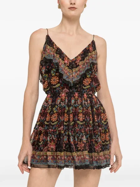 Rochie mini Nissa de mătase cu model floral cu imagine negru