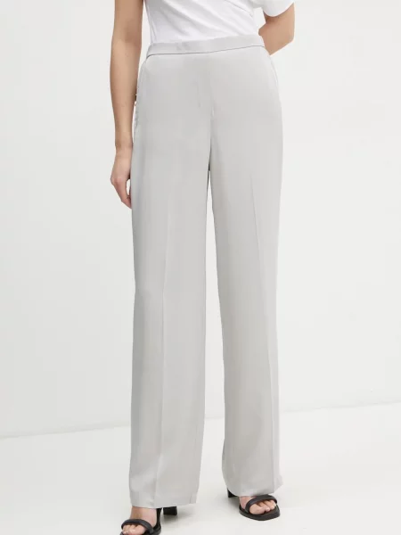 Theory pantaloni de matase drept high waist gri