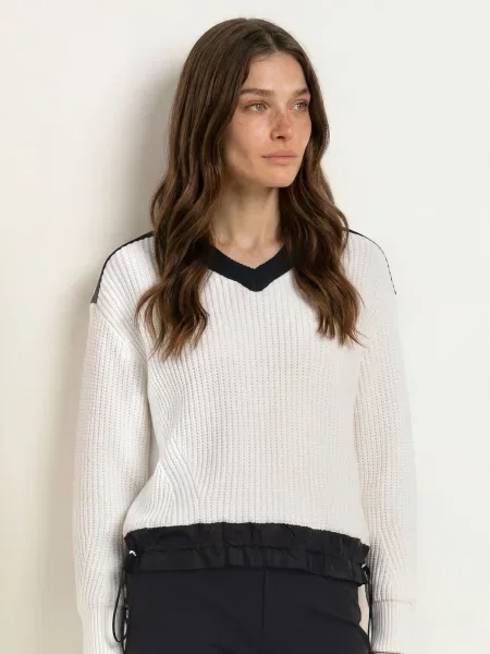 Marc Cain Svetry Z Kombinace Materiálů white and black bílý