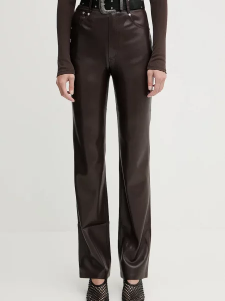 Nanushka pantaloni mulată high waist maro