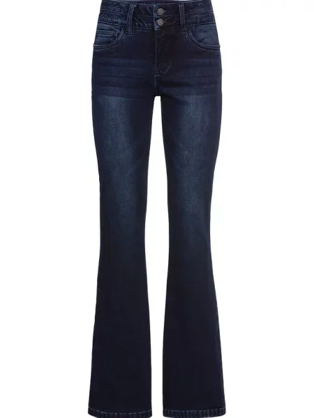 Modelujące jeansy ze stretchem high waist krój bootcut niebieskie