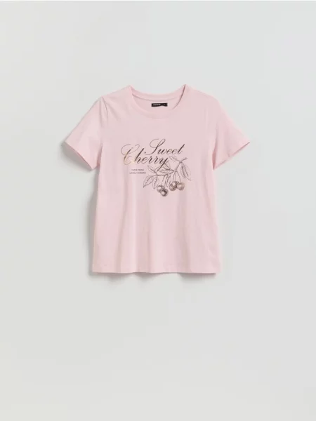 Reserved Tricou cu imprimeu roz-pastel roz