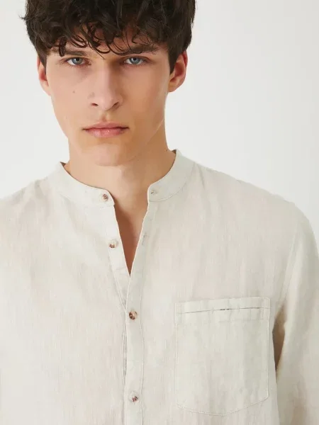 Ленена риза Medicine със стандартна кройка с права яка бежово
