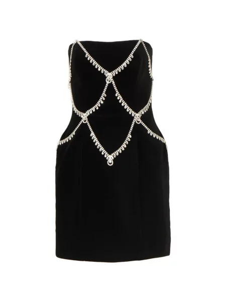 Aksamitna sukienka mini Costarellos z kryształkami garniturowa czarna