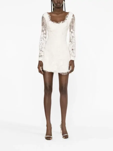 Gėlėtas nėriniuotas suknele Elie Saab balta