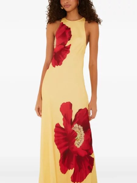Rochie maxi Farm Rio fără mâneci cu imagine galben