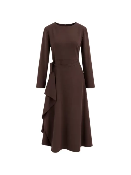 Lung rochie midi Liviana Conti cu volane maro