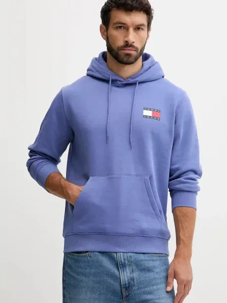 Tommy Jeans bluza z kapturem z aplikacją niebieski