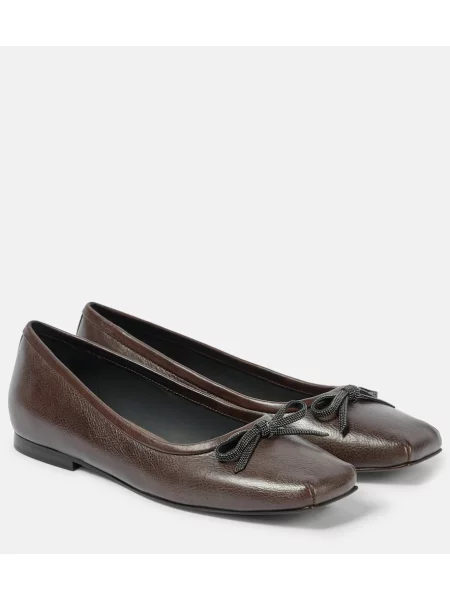 Balerini Brunello Cucinelli cu funde din piele maro