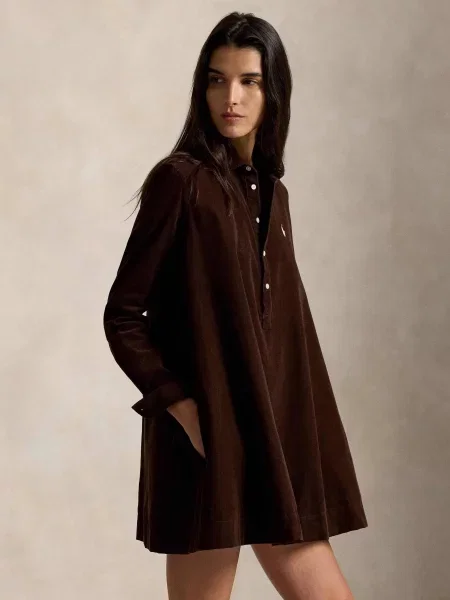 POLO RALPH LAUREN Rochie | catifea reiată maro