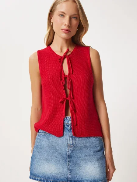 Happiness İstanbul Vestă tricotată roșu