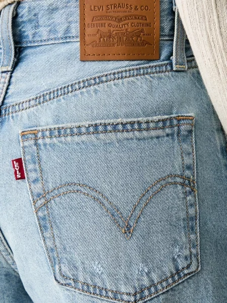 Levi's къс панталон дамски от деним RIBCAGE A-LINE синьо