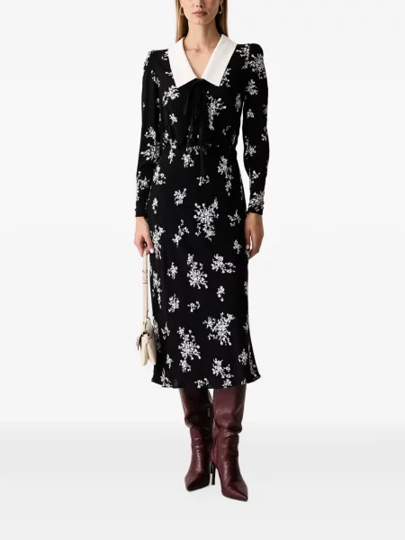 Rochie midi Luisa Spagnoli cu funde cu model floral negru