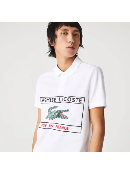 Lacoste Koszulka Polo Z Nadrukiem Regular Fit biała
